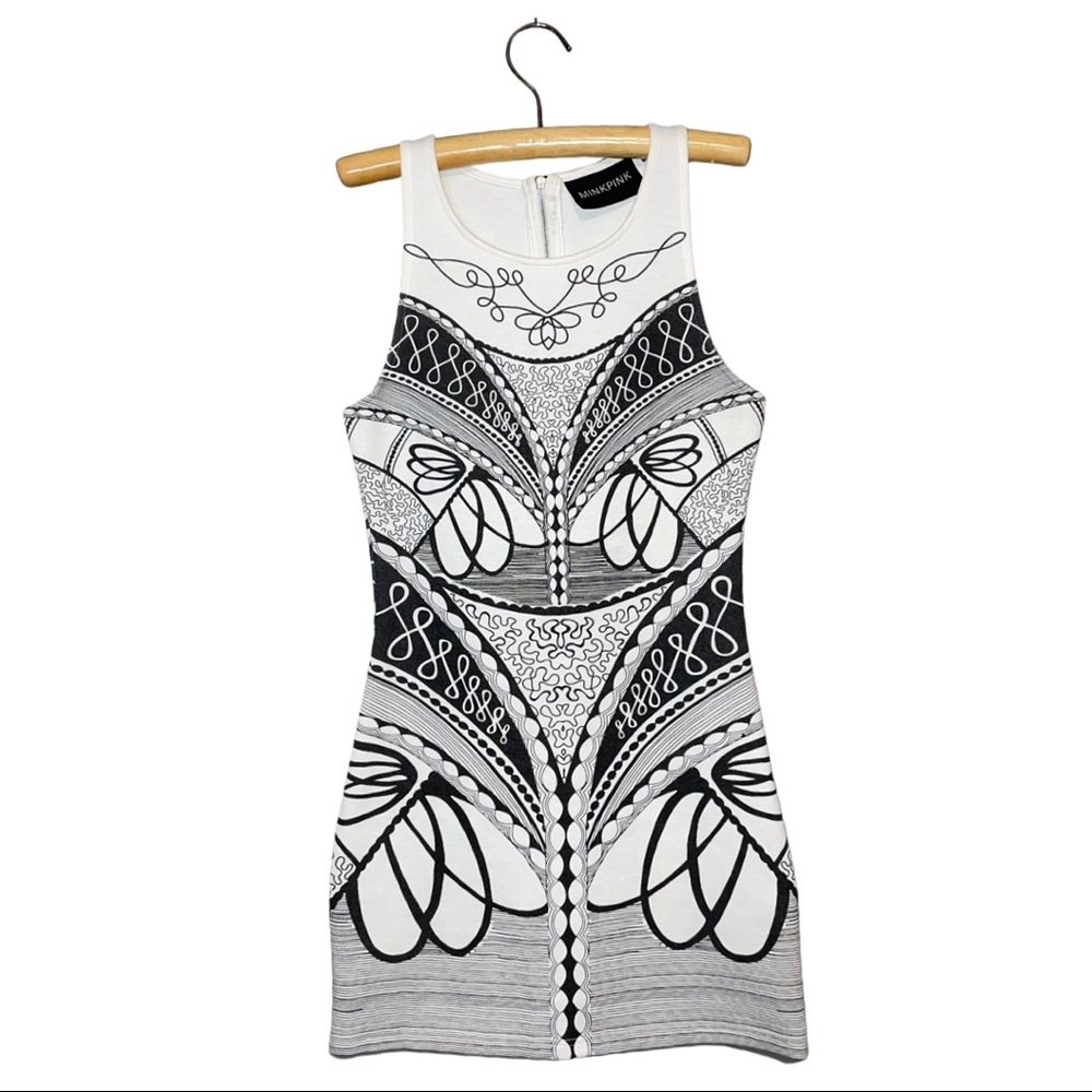 Black White Geometric Bodycon Mini Dress